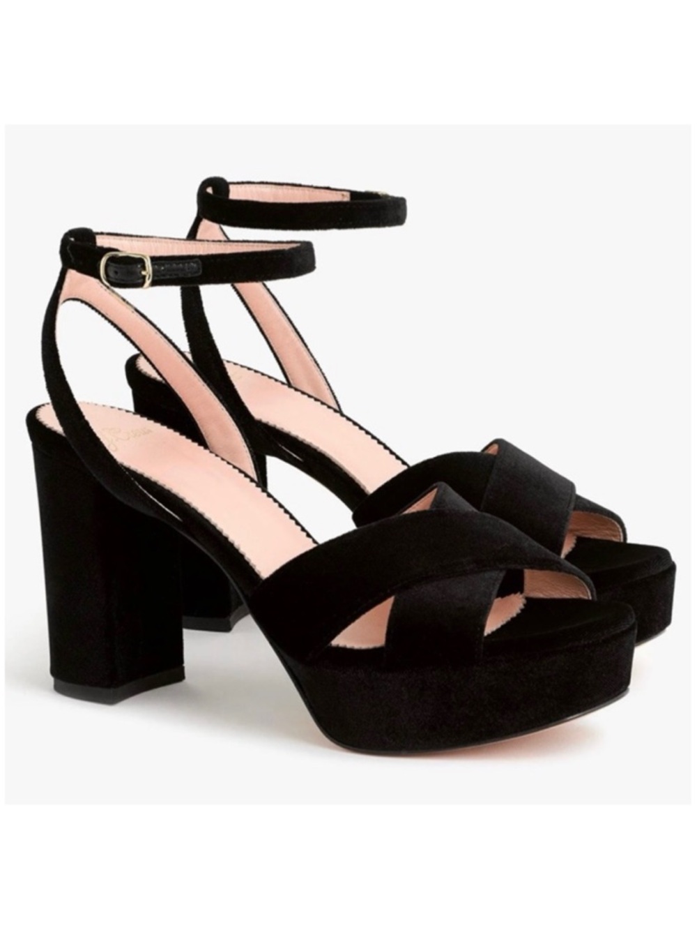 J. Crew Crisscross Platform Heels in Black Velvet